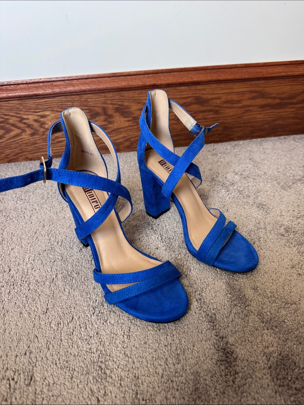 DIDIFU Blue Strappy Block Heel Sandals Ankle Strap Heels SIZE 7 Faux Suede